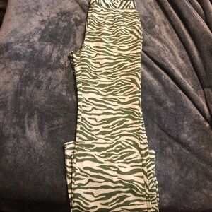 Green & white zebra flare pants